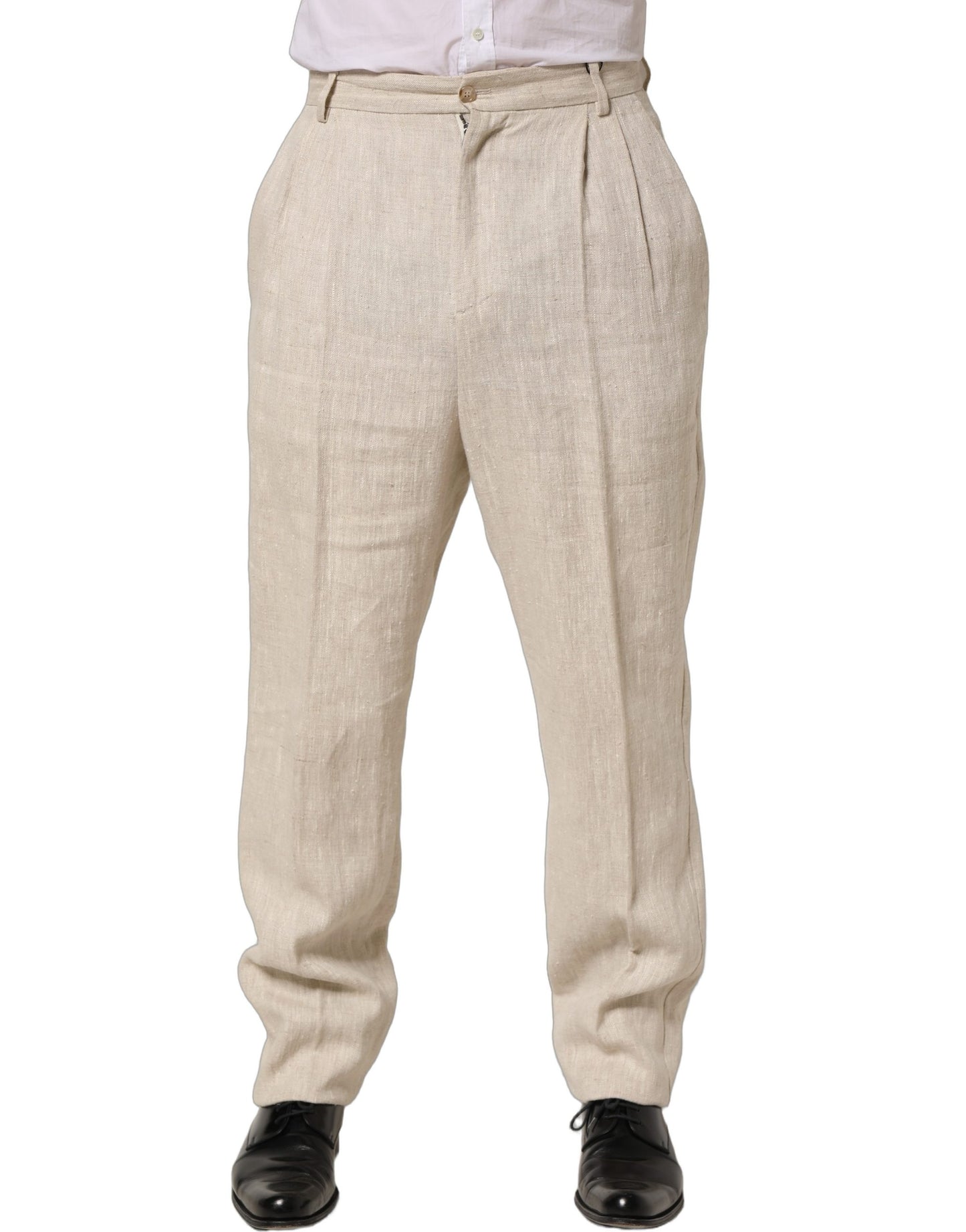Dolce & Gabbana Beige Linen Tapered Dress Trouser Pants