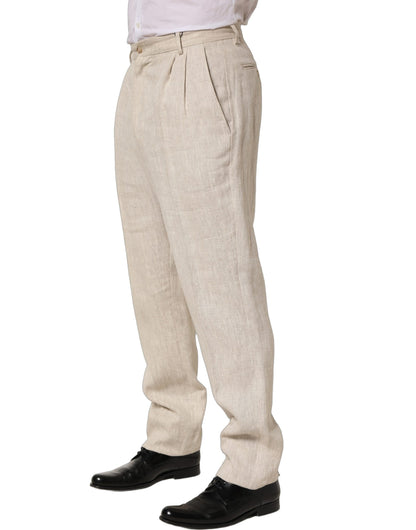 Dolce & Gabbana Beige Linen Tapered Dress Trouser Pants