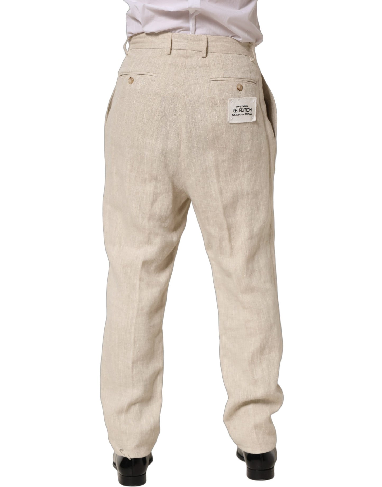 Dolce & Gabbana Beige Linen Tapered Dress Trouser Pants