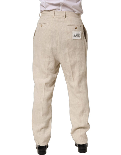 Dolce & Gabbana Beige Linen Tapered Dress Trouser Pants