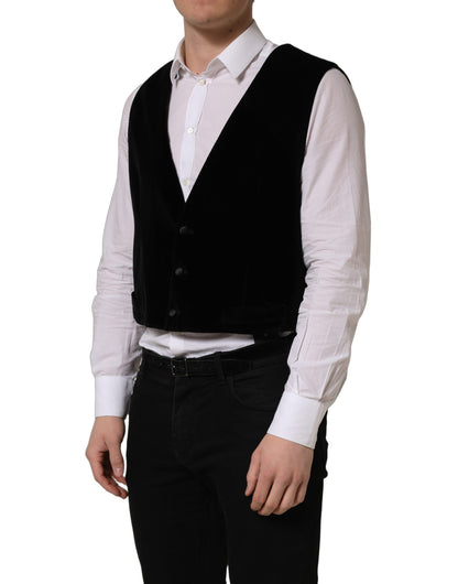 Dolce & Gabbana Black Cotton Single-Breasted Waistcoat Vest
