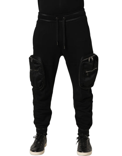 Dolce & Gabbana Black Mid Waist Cargo Jogger Sweatpants
