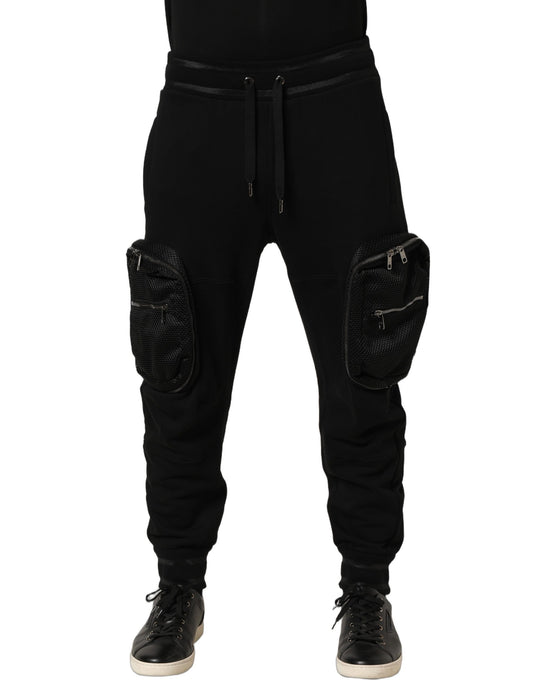 Dolce & Gabbana Black Mid Waist Cargo Jogger Sweatpants