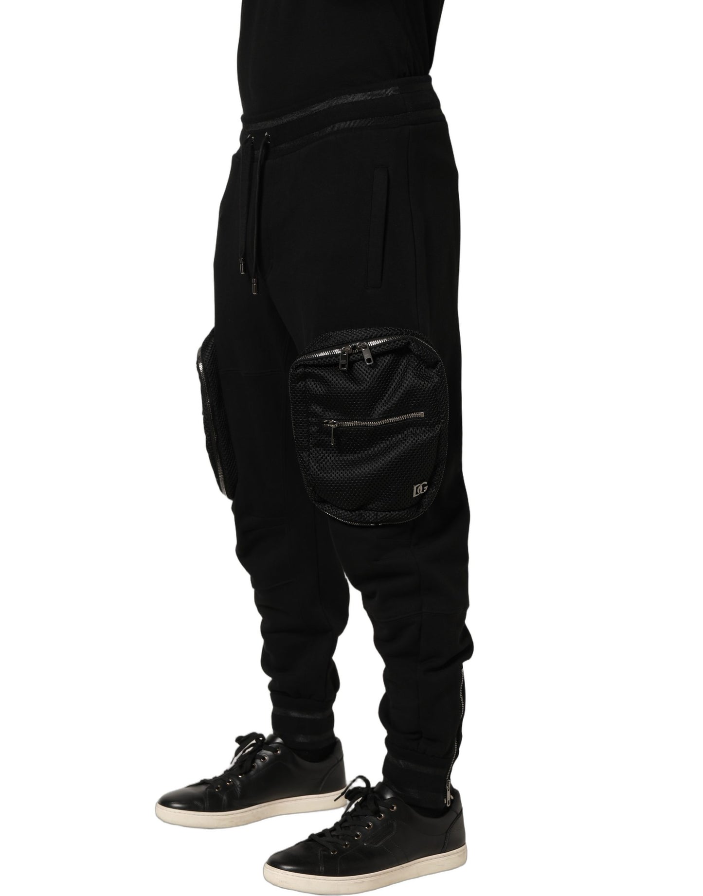 Dolce & Gabbana Black Mid Waist Cargo Jogger Sweatpants