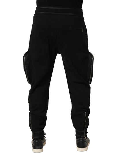 Dolce & Gabbana Black Mid Waist Cargo Jogger Sweatpants