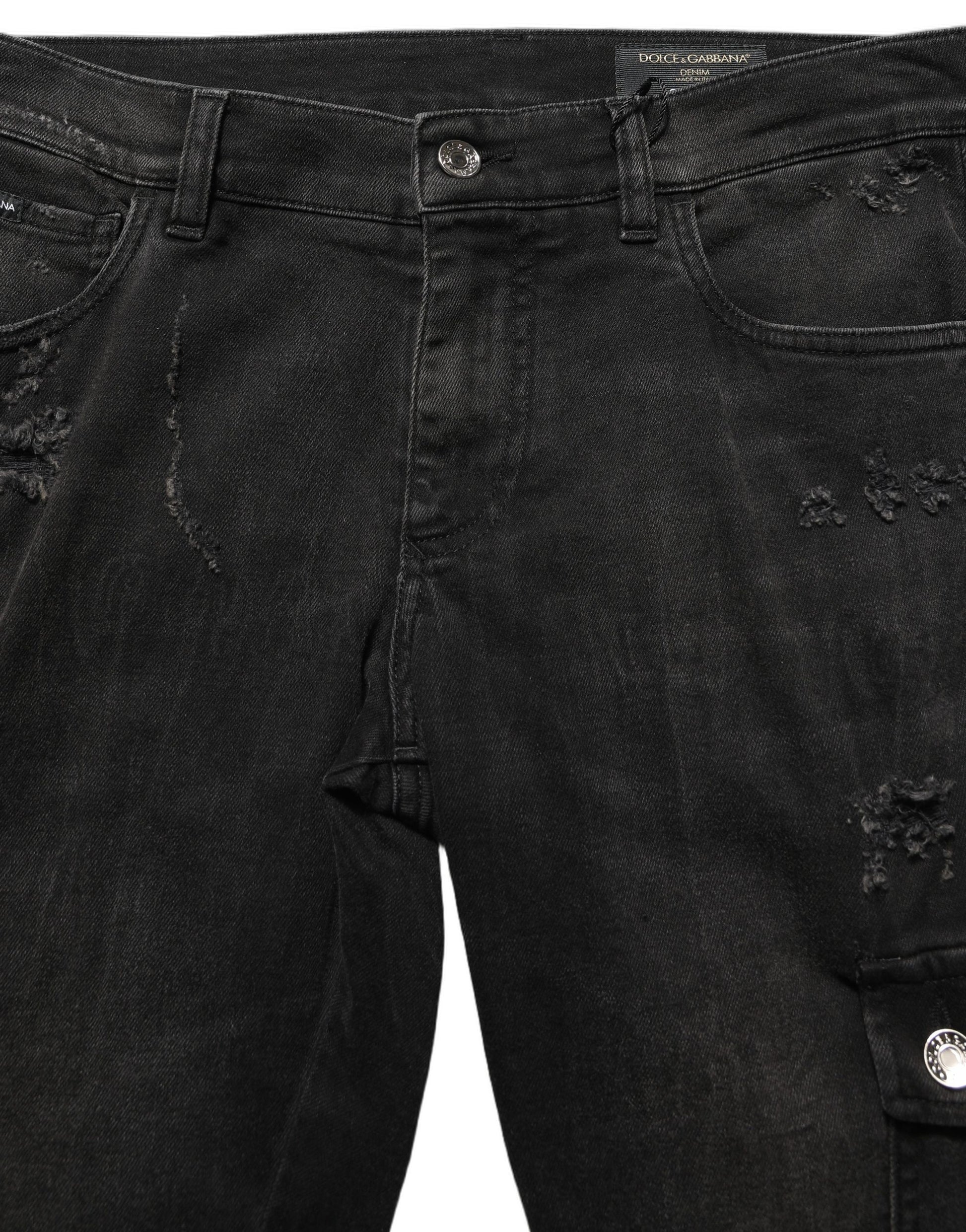 Dolce & Gabbana Black Distressed Cargo Cotton Men's Denim Jeans