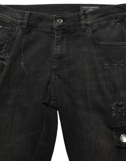 Dolce & Gabbana Black Distressed Cargo Cotton Men's Denim Jeans