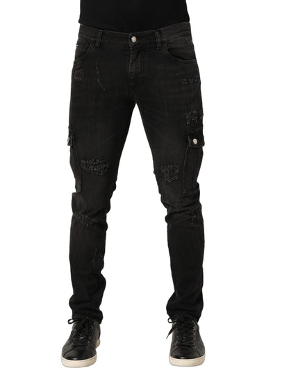 Dolce & Gabbana Black Distressed Cargo Cotton Men's Denim Jeans