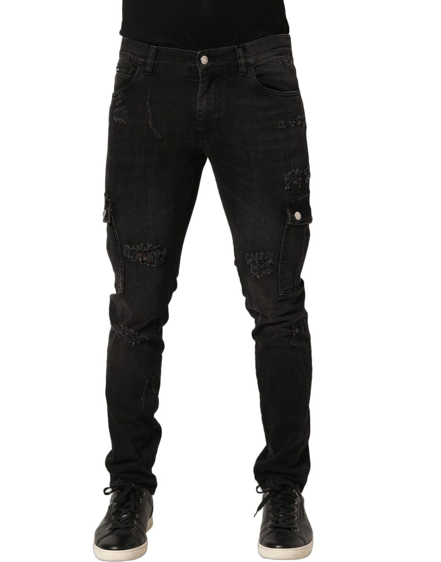 Dolce & Gabbana Black Distressed Cargo Cotton Men's Denim Jeans