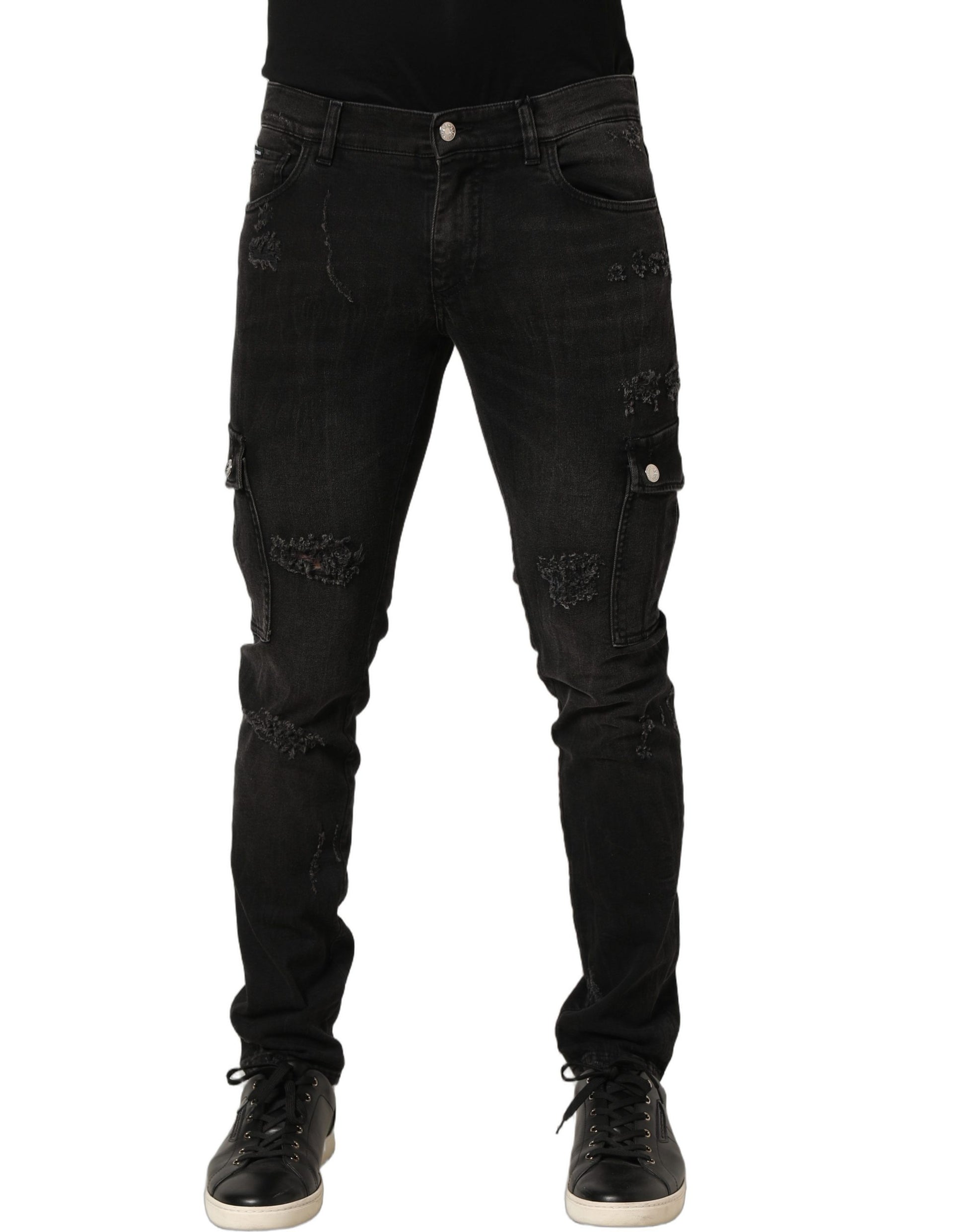 Dolce & Gabbana Black Distressed Cargo Cotton Men's Denim Jeans