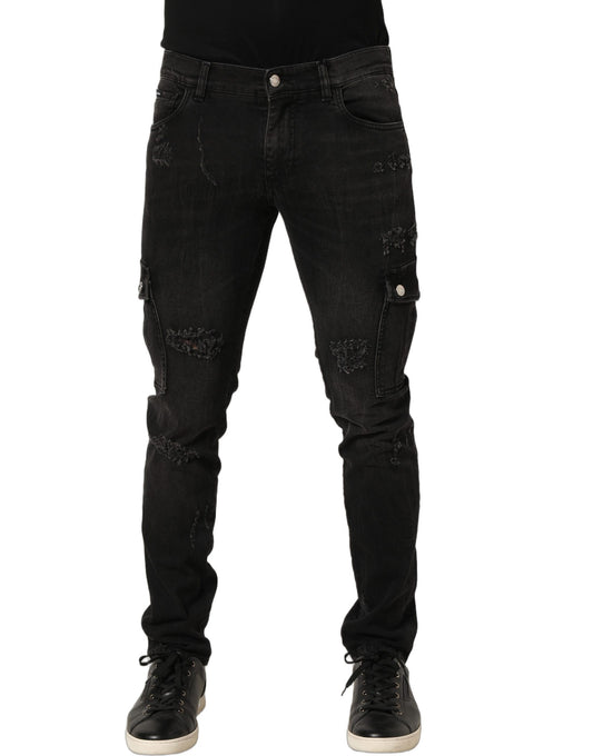 Dolce & Gabbana Black Distressed Cargo Cotton Men's Denim Jeans