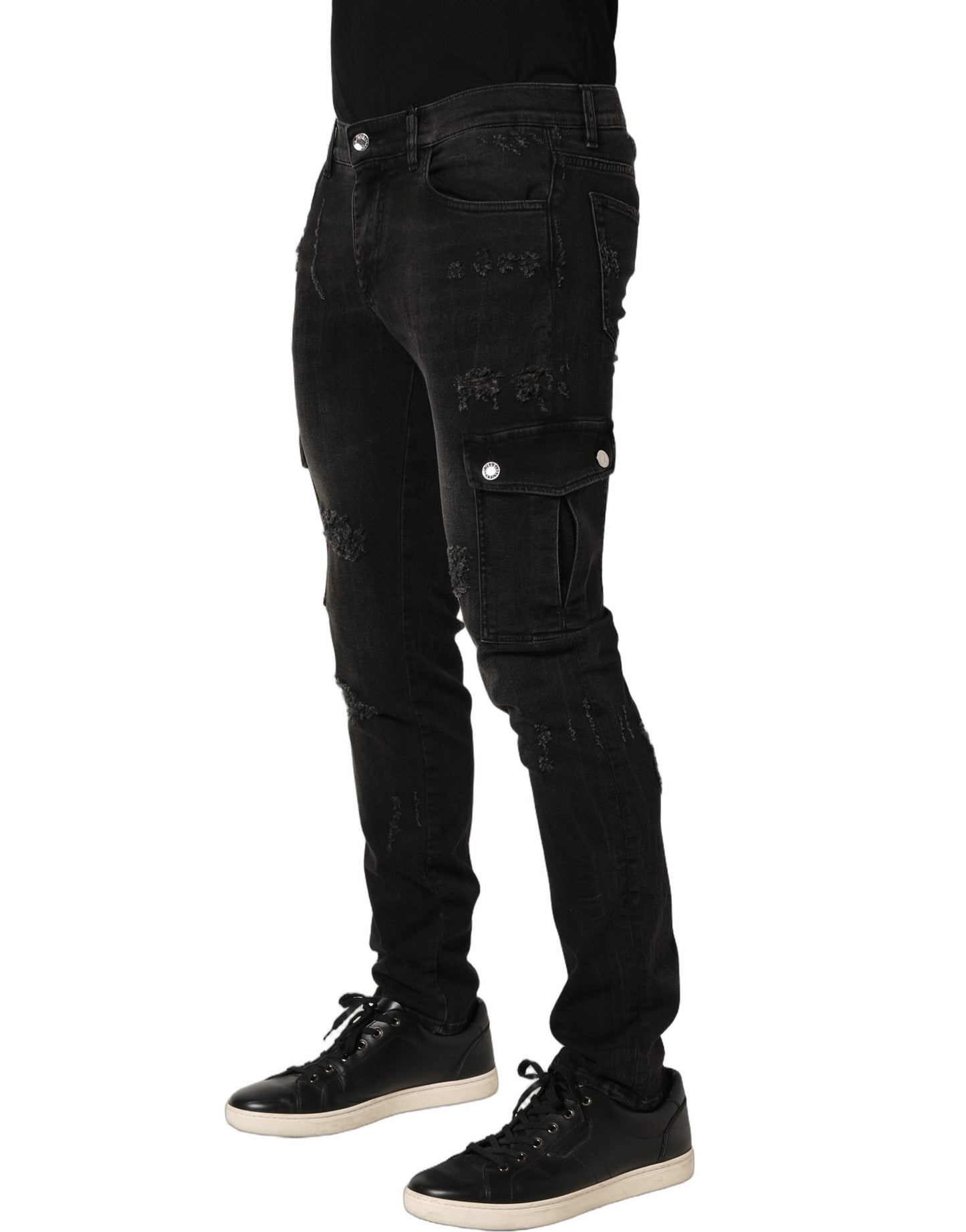 Dolce & Gabbana Black Distressed Cargo Cotton Men's Denim Jeans