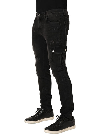 Dolce & Gabbana Black Distressed Cargo Cotton Men's Denim Jeans