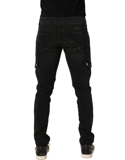 Dolce & Gabbana Black Distressed Cargo Cotton Men's Denim Jeans