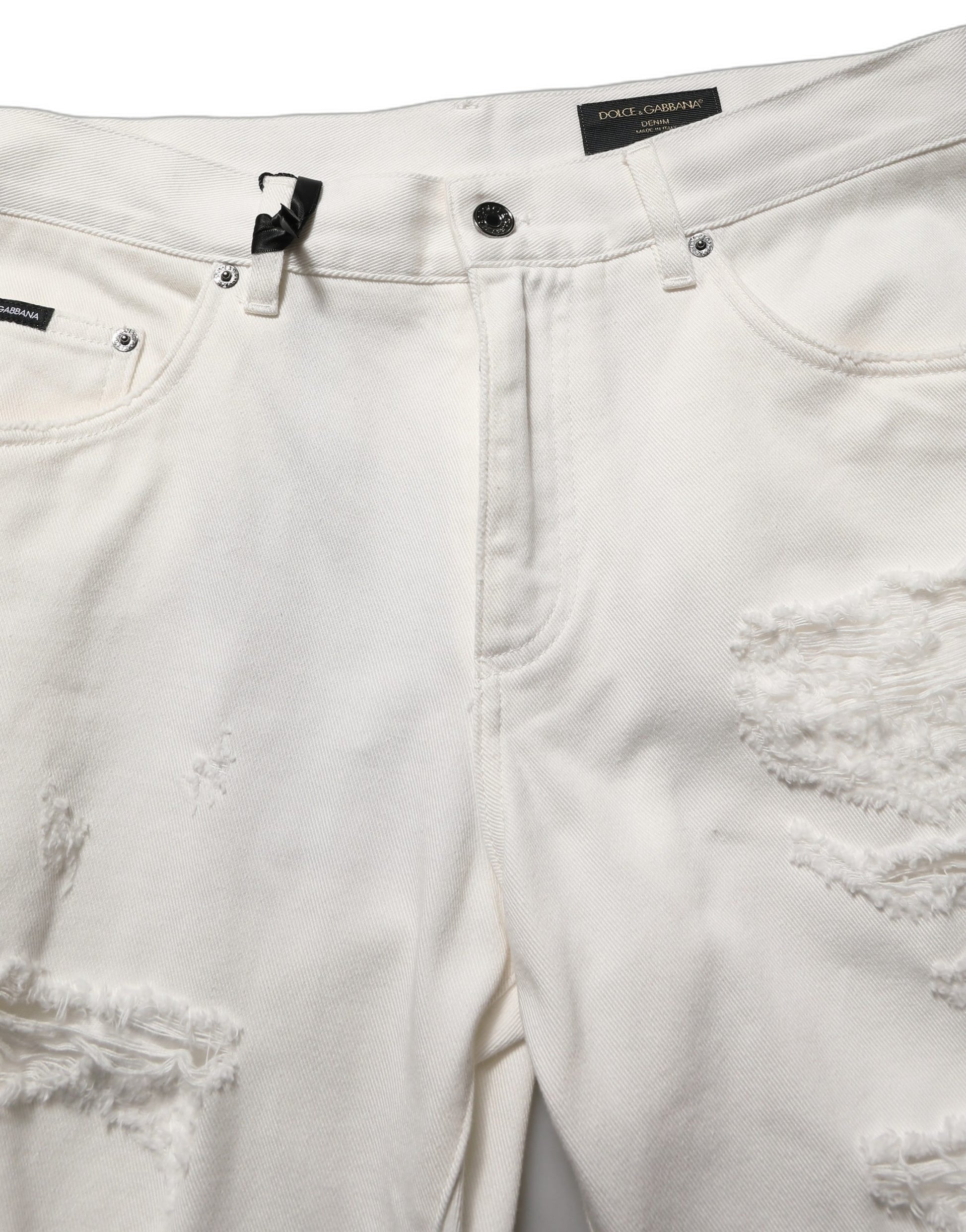 Dolce & Gabbana White Distressed Straight Denim Jeans