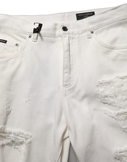 Dolce & Gabbana White Distressed Straight Denim Jeans