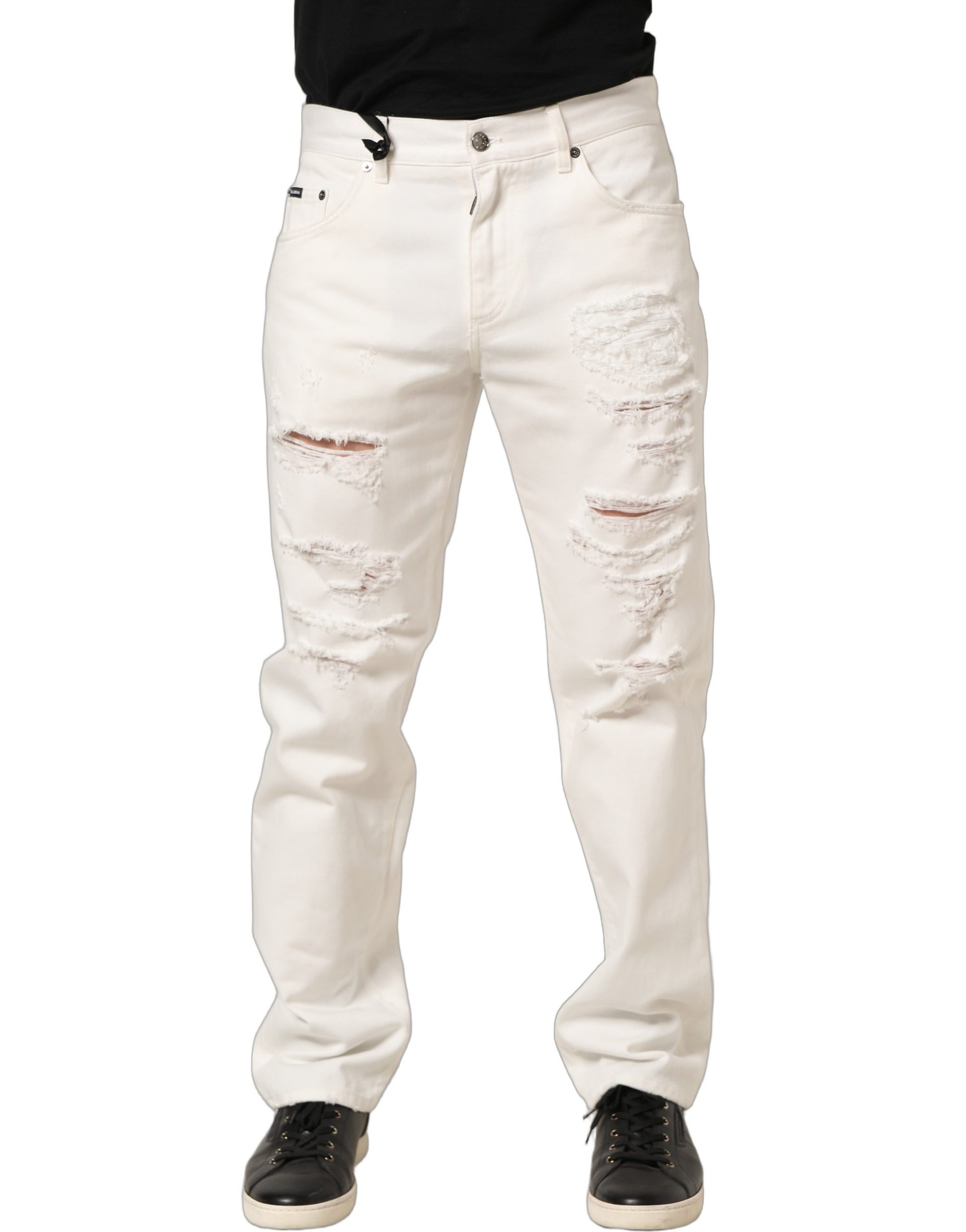 Dolce & Gabbana White Distressed Straight Denim Jeans