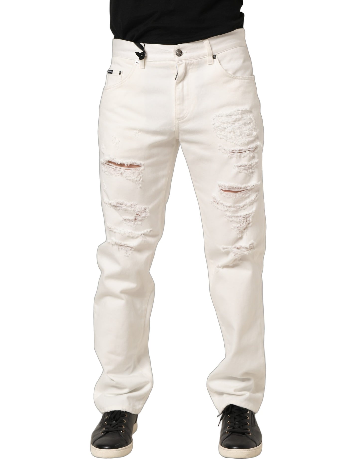 Dolce & Gabbana White Distressed Straight Denim Jeans