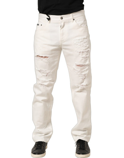 Dolce & Gabbana White Distressed Straight Denim Jeans