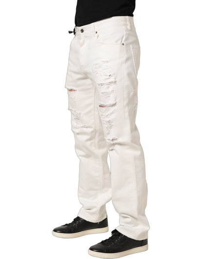 Dolce & Gabbana White Distressed Straight Denim Jeans