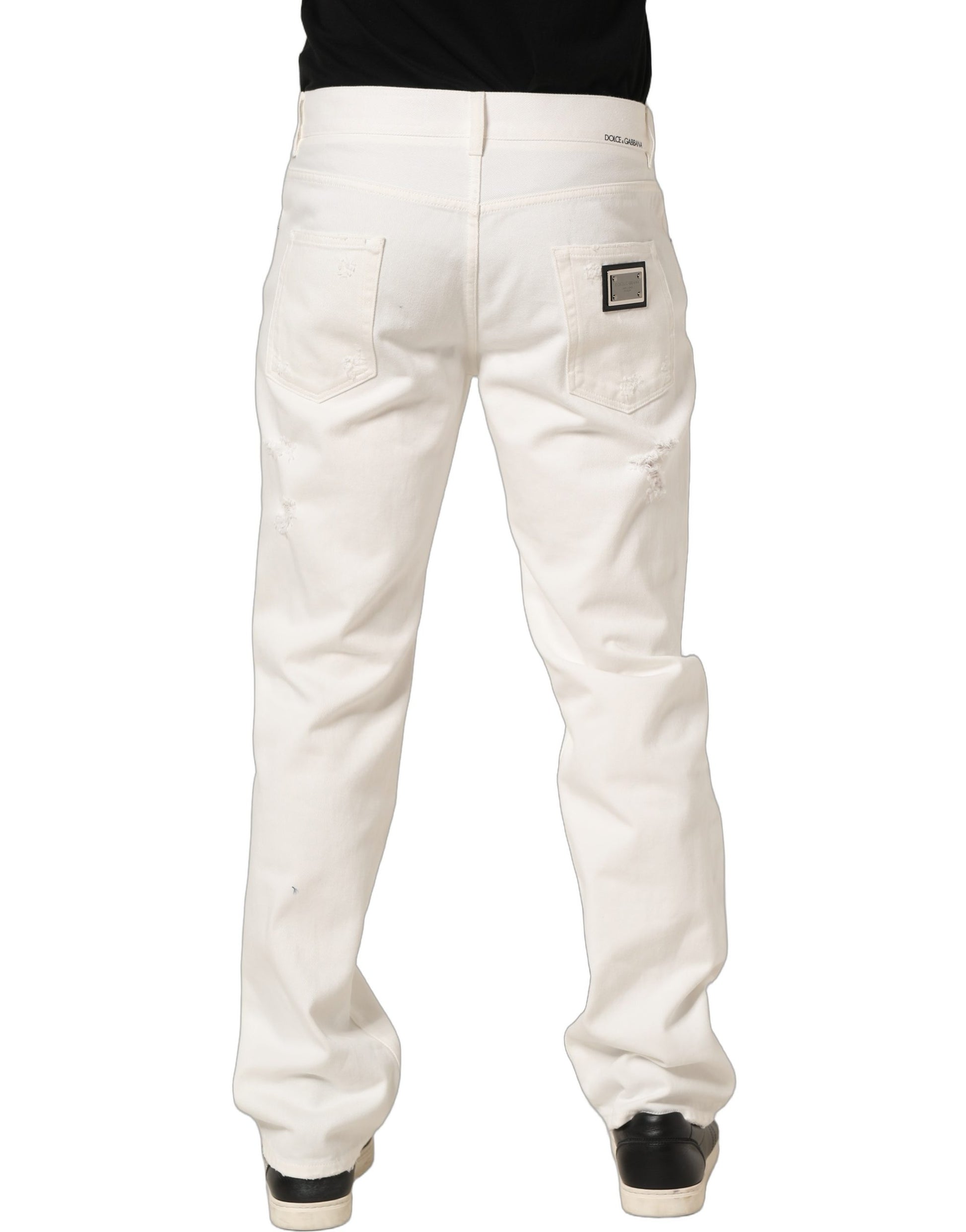 Dolce & Gabbana White Distressed Straight Denim Jeans