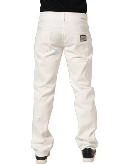 Dolce & Gabbana White Distressed Straight Denim Jeans