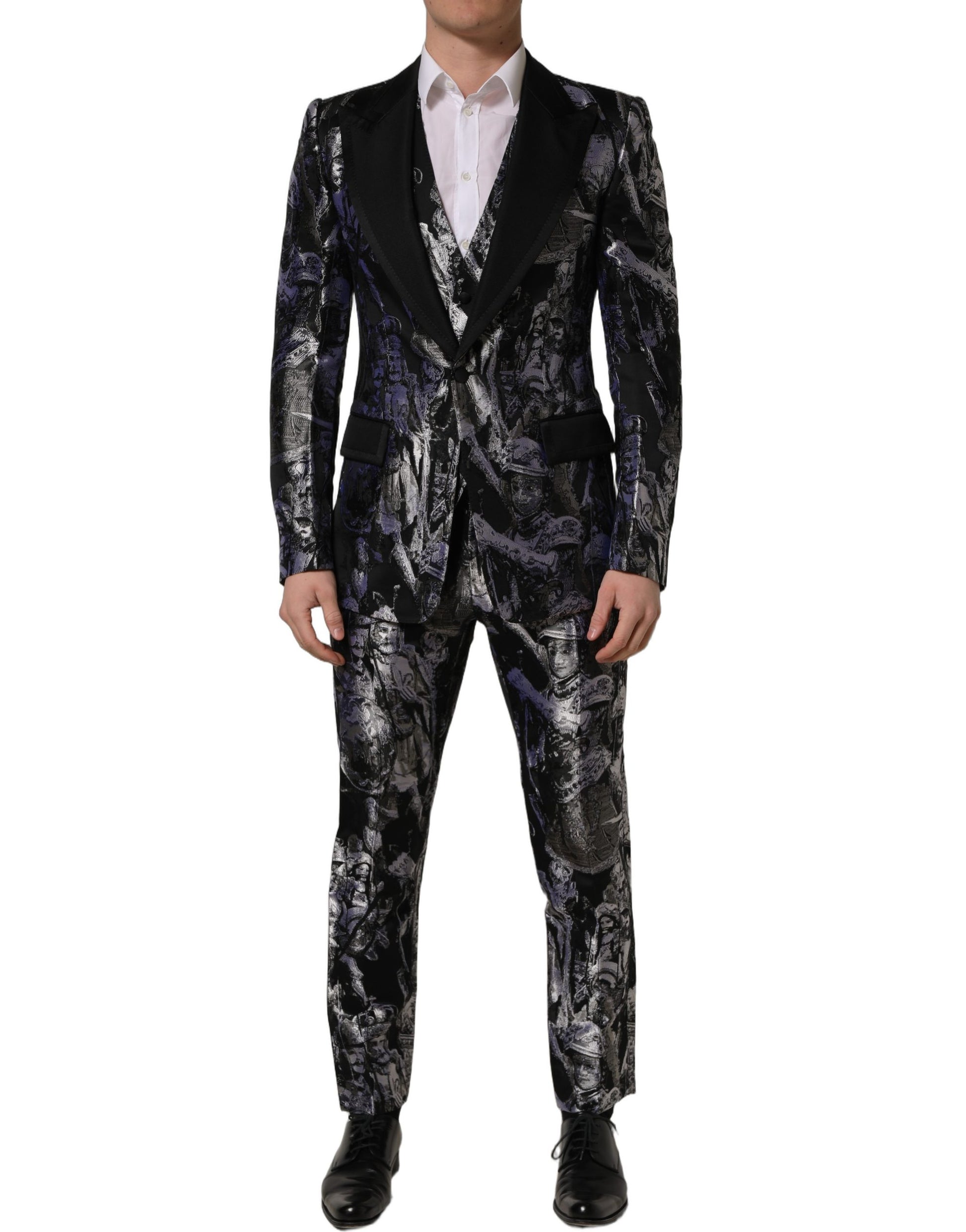 Dolce & Gabbana Black Jacquard Slim Fit Formal 3 Piece Suit