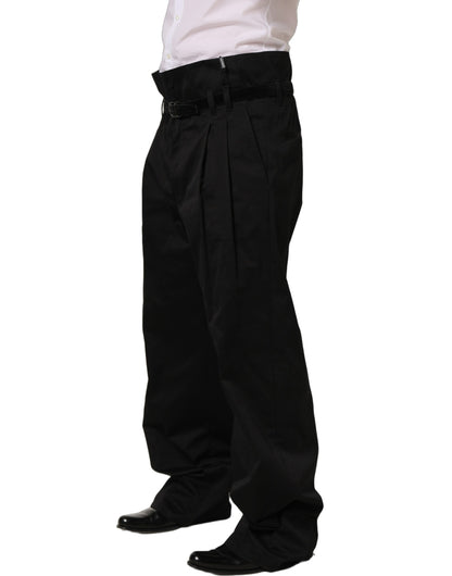 Dolce & Gabbana Black Cotton Straight Leg Dress Trouser Pants