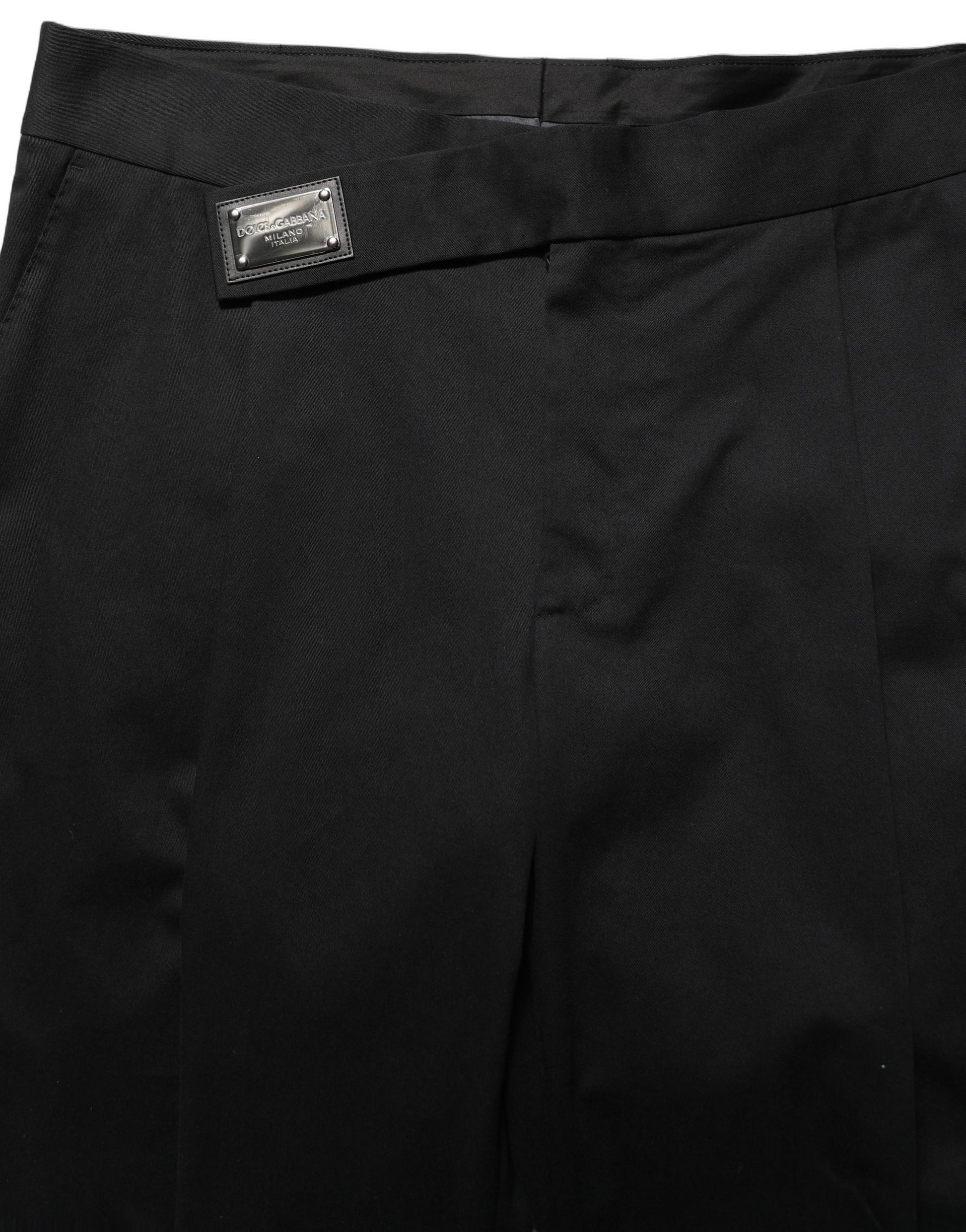 Dolce & Gabbana Black Cotton Straight Leg Dress Trouser Pants