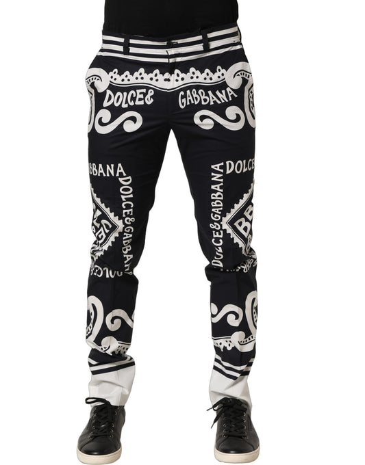 Dolce & Gabbana Black Cotton Poplin Marina Print Trouser Pants