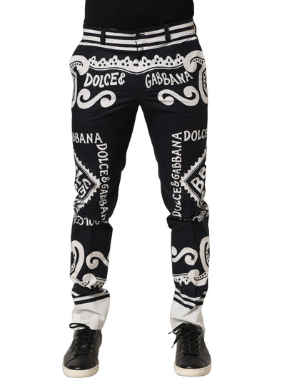 Dolce & Gabbana Black Cotton Poplin Marina Print Trouser Pants