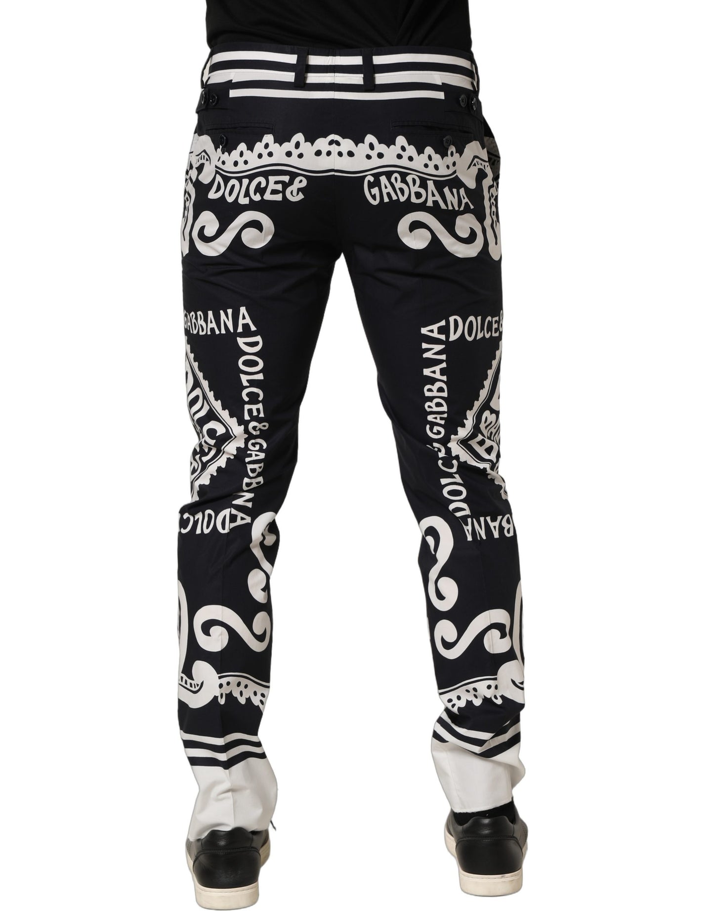 Dolce & Gabbana Black Cotton Poplin Marina Print Trouser Pants
