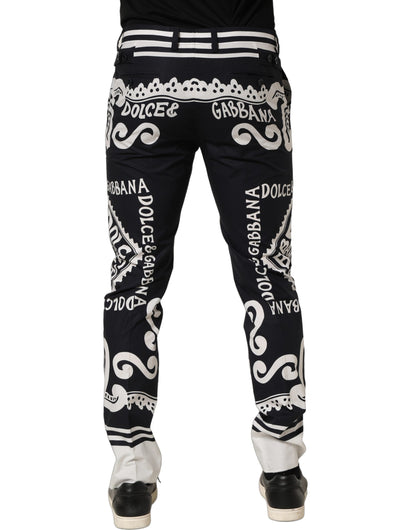 Dolce & Gabbana Black Cotton Poplin Marina Print Trouser Pants