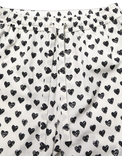 Dolce & Gabbana White Graphic Heart Print Men Trousers