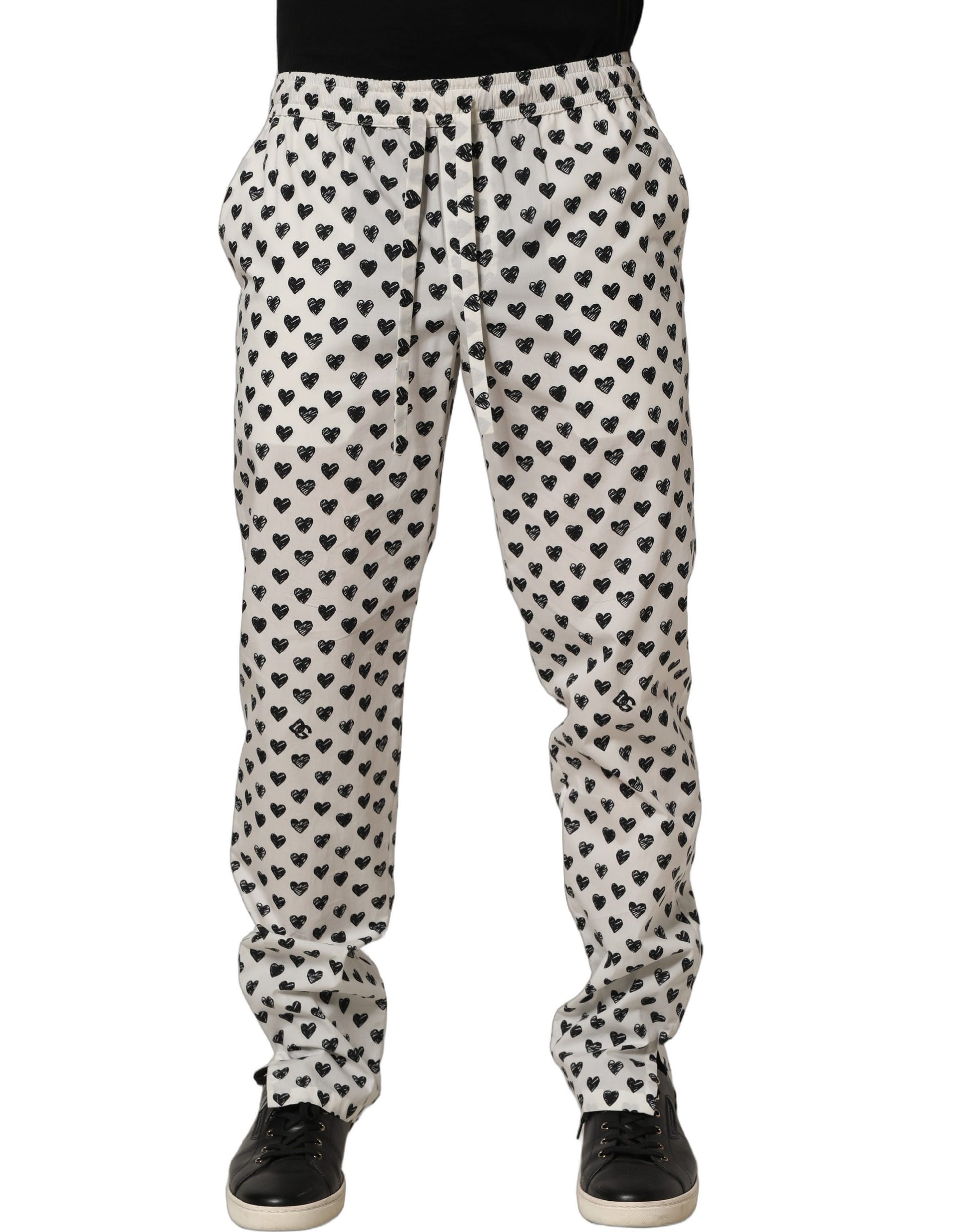 Dolce & Gabbana White Graphic Heart Print Men Trousers