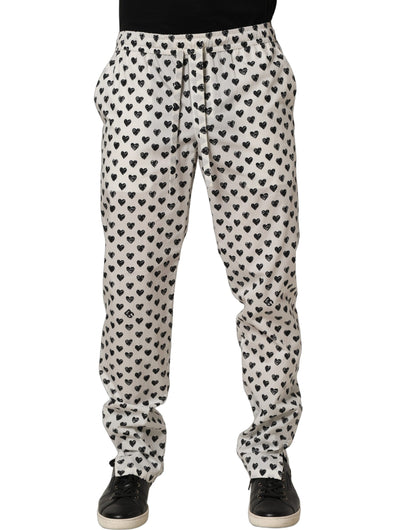 Dolce & Gabbana White Graphic Heart Print Men Trousers