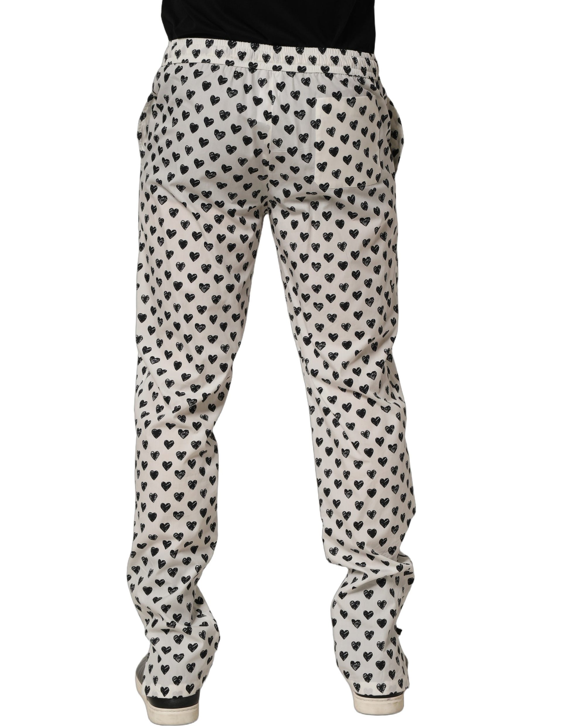 Dolce & Gabbana White Graphic Heart Print Men Trousers