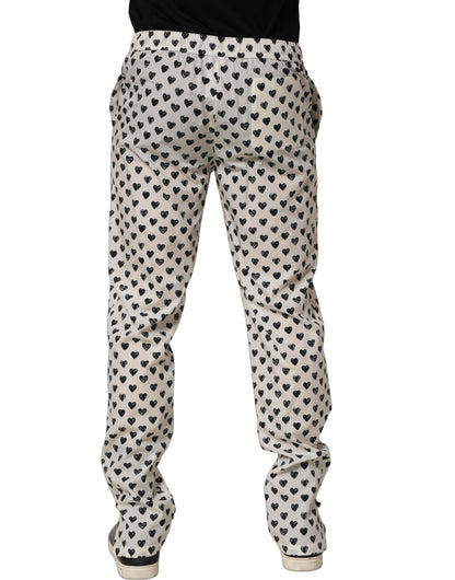Dolce & Gabbana White Graphic Heart Print Men Trousers