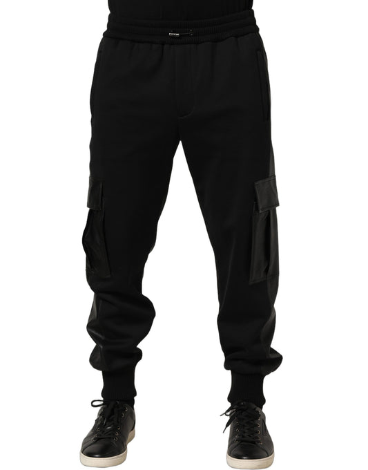Dolce & Gabbana Black Mid Waist Cargo Jogger Sweatpants