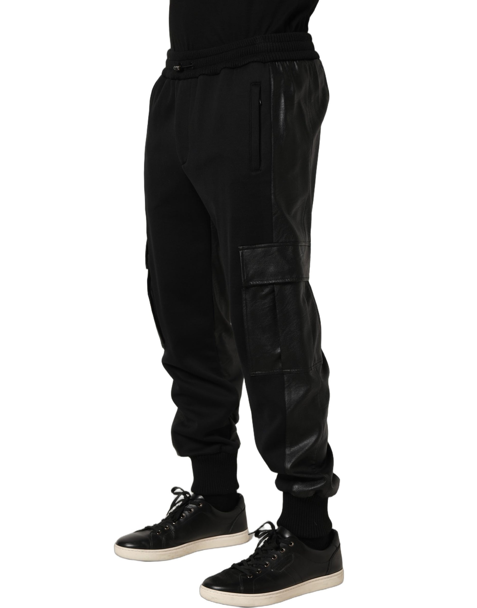 Dolce & Gabbana Black Mid Waist Cargo Jogger Sweatpants