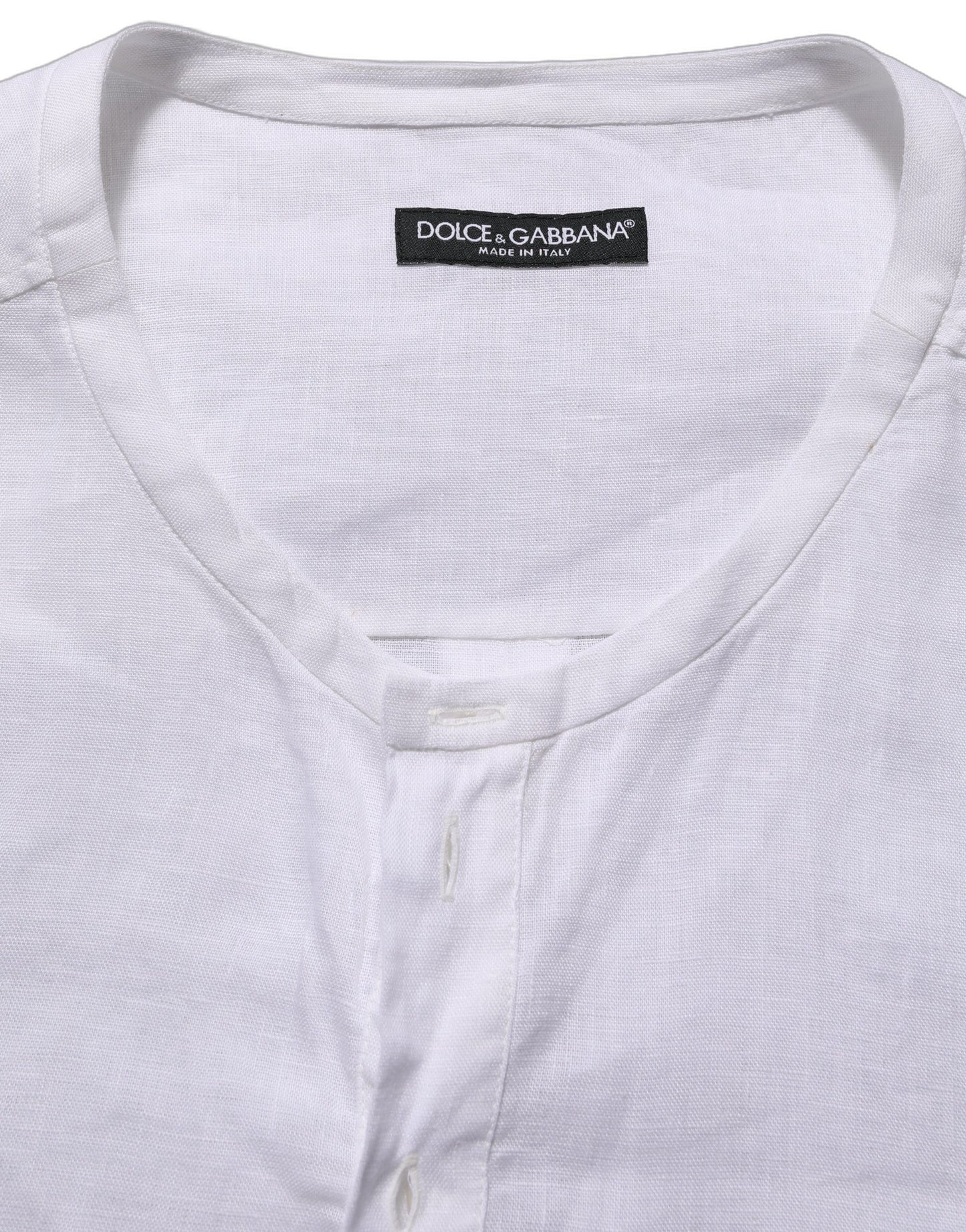 Dolce & Gabbana White Linen Logo Long Sleeves Casual Shirt