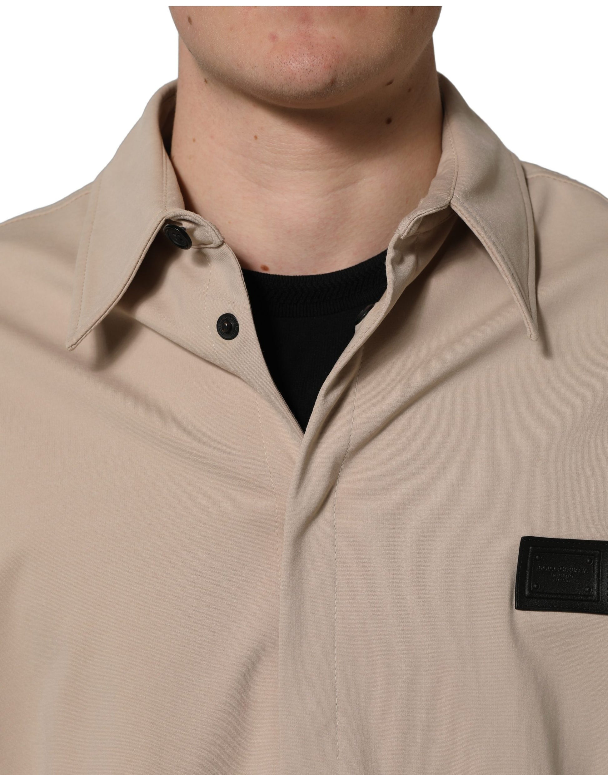 Dolce & Gabbana Beige Logo Overshirt - Elevated Casual Elegance