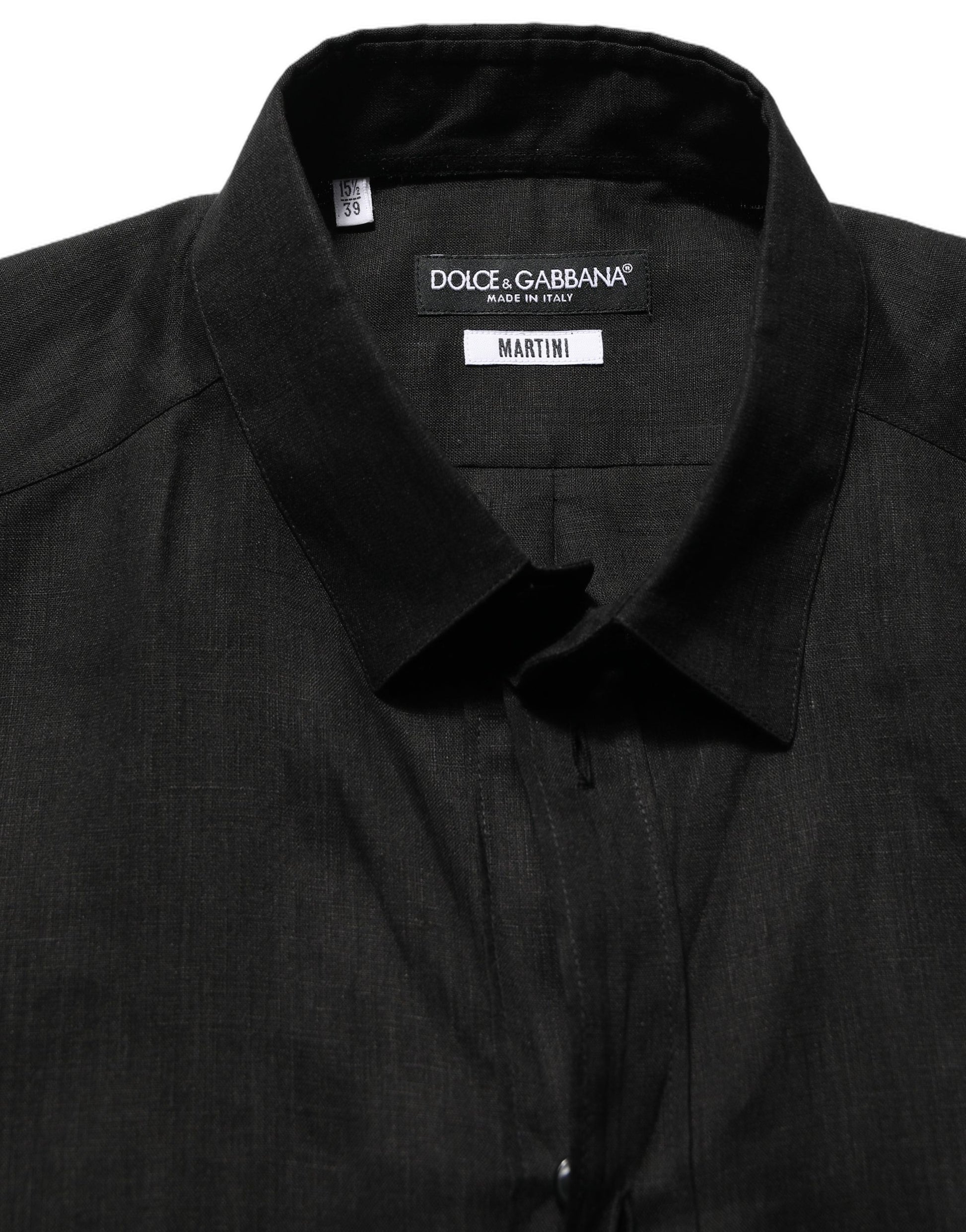 Dolce & Gabbana Black MARTINI Long Sleeves Linen Dress Shirt