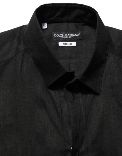Dolce & Gabbana Black MARTINI Long Sleeves Linen Dress Shirt