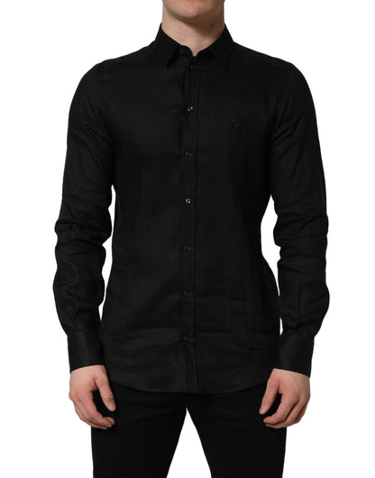 Dolce & Gabbana Black MARTINI Long Sleeves Linen Dress Shirt