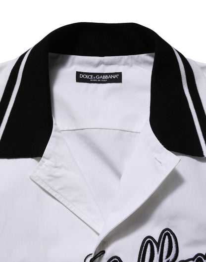 Dolce & Gabbana White Logo Patch Cotton Baseball Casual Shirt