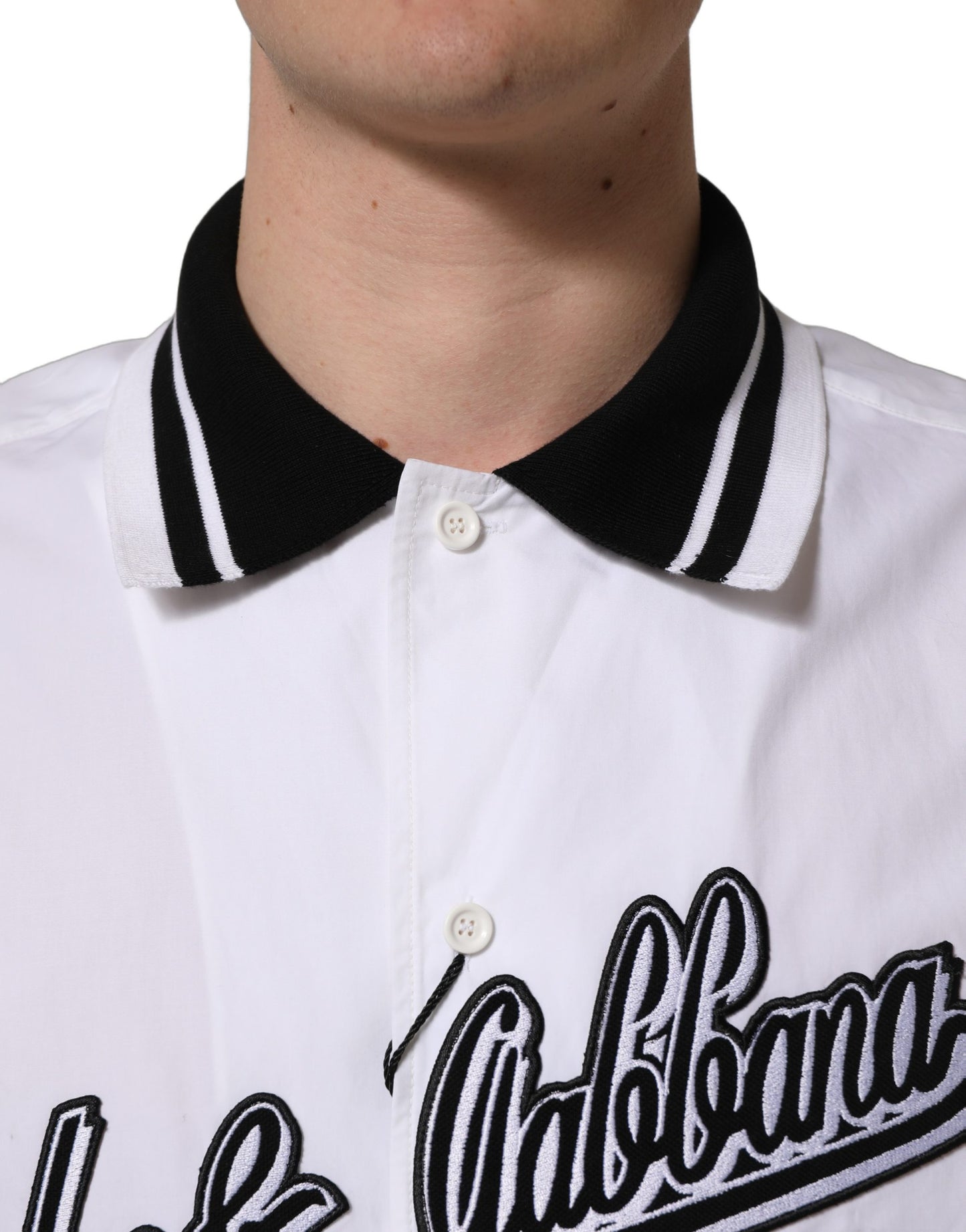 Dolce & Gabbana White Logo Patch Cotton Baseball Casual Shirt