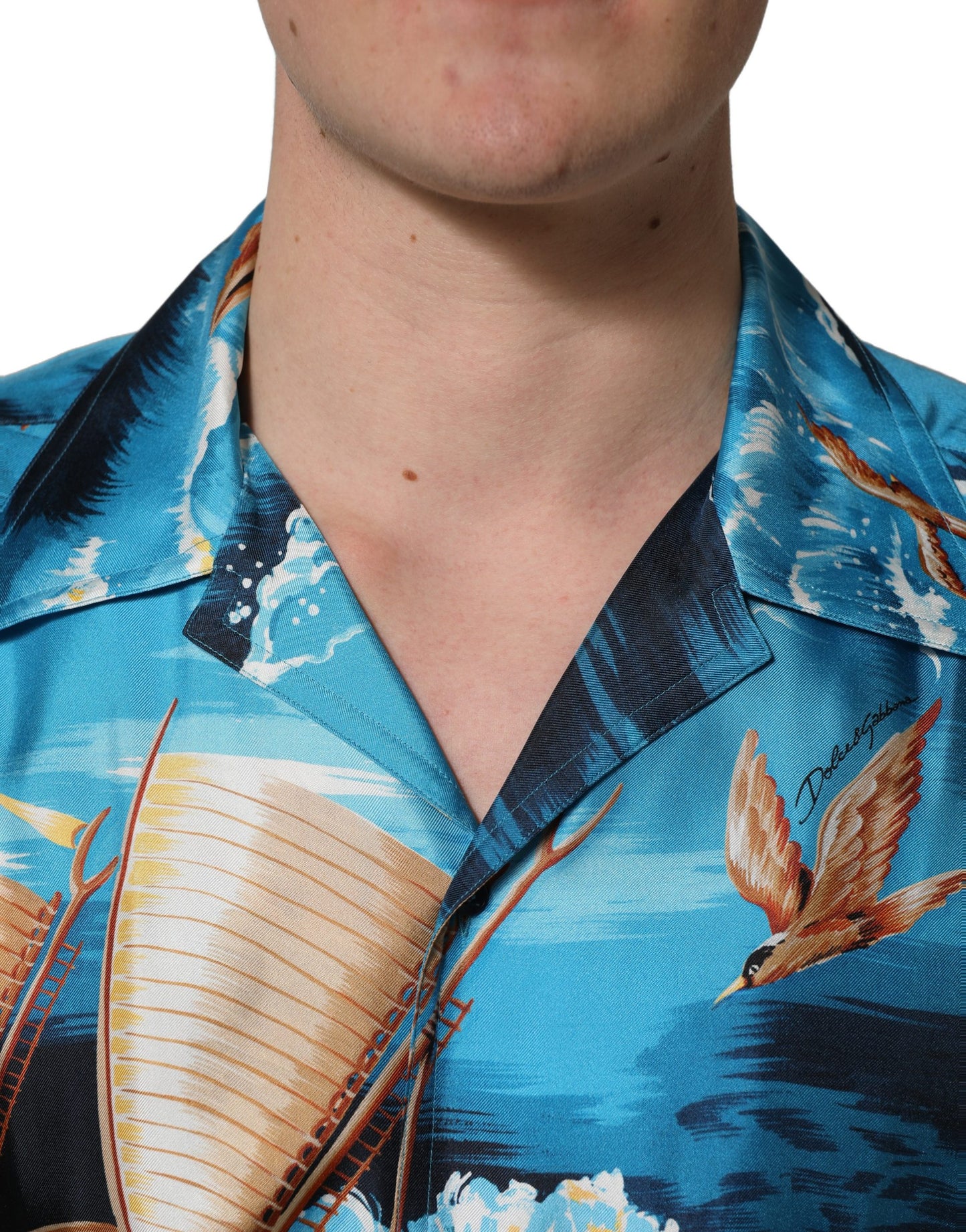 Dolce & Gabbana Blue Silk Twill Hawaiian Print Shirt