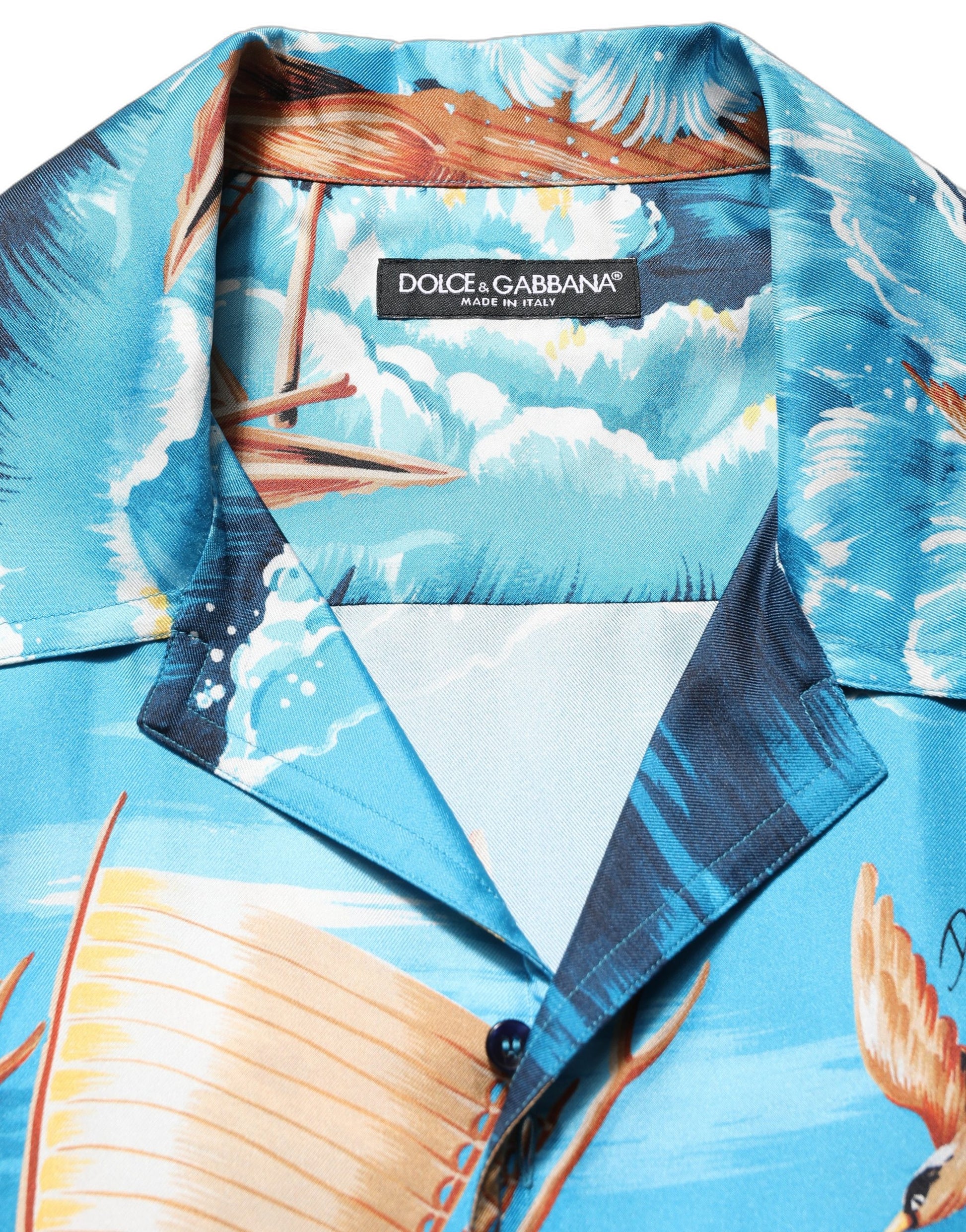 Dolce & Gabbana Blue Silk Twill Hawaiian Print Shirt