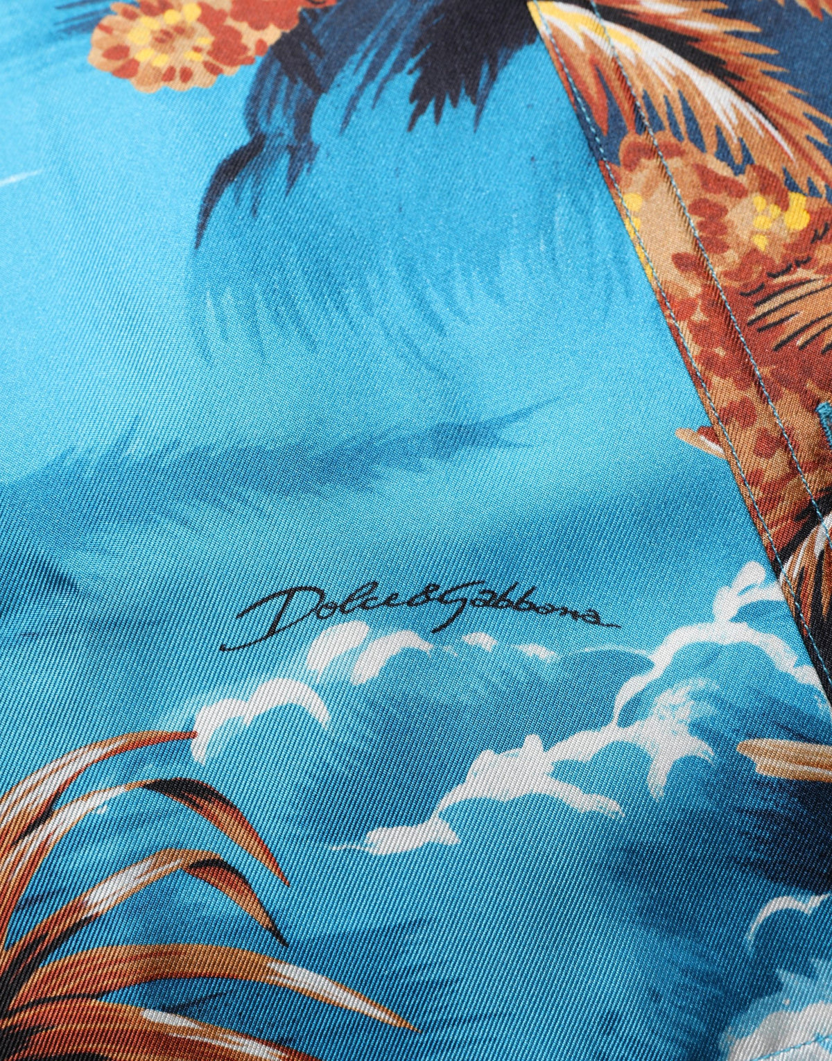 Dolce & Gabbana Blue Silk Twill Hawaiian Print Shirt